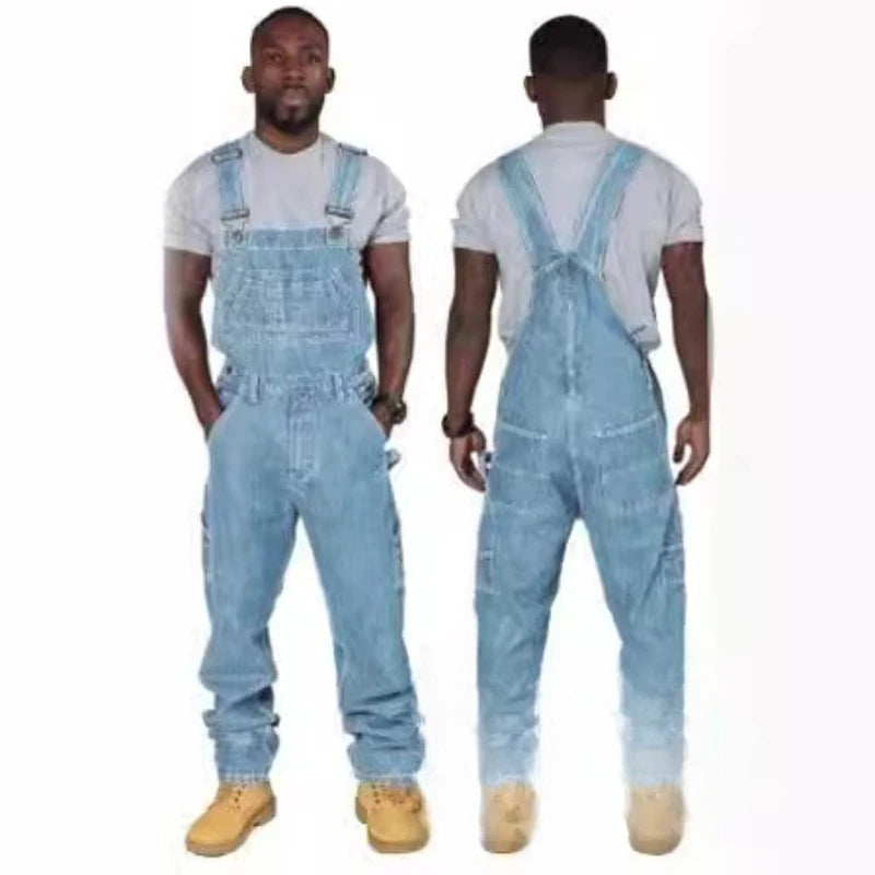 Mens Ripped Denim Overalls with Suspenders Fashion Long Pants