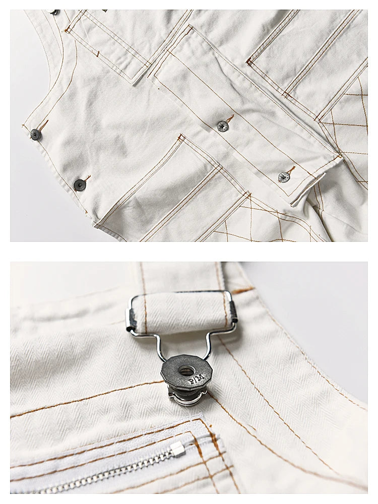 Safari Style! Multi-pocket Overalls Men's Baggy Bib Trousers Work Cargo Pants Men's Street Style Casual Overall Men