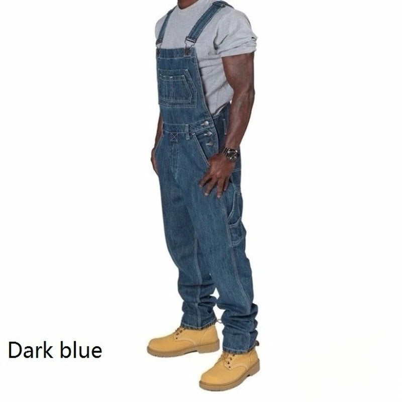 Mens Ripped Denim Overalls with Suspenders Fashion Long Pants