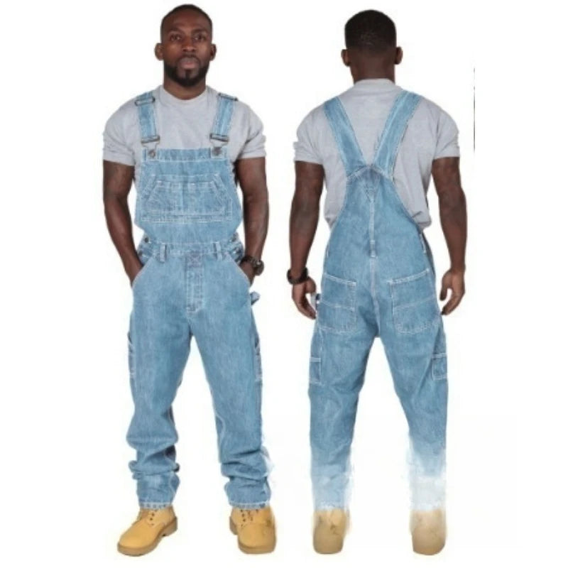 Mens Ripped Denim Overalls with Suspenders Fashion Long Pants