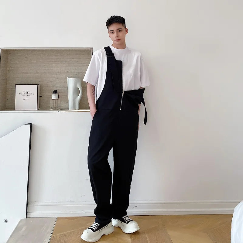 Men's Loose Casual Overalls Pants Men Korean Japan Korean Streetwear Fashion Black White Bib Pant Male Cargo Jumpsuit Trousers