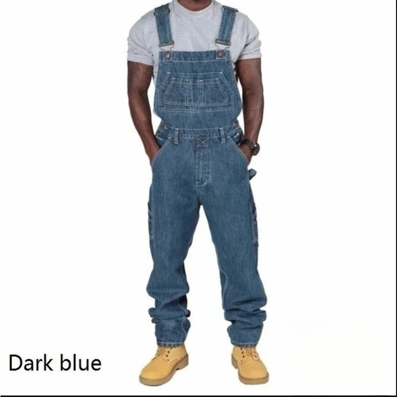 Mens Ripped Denim Overalls with Suspenders Fashion Long Pants