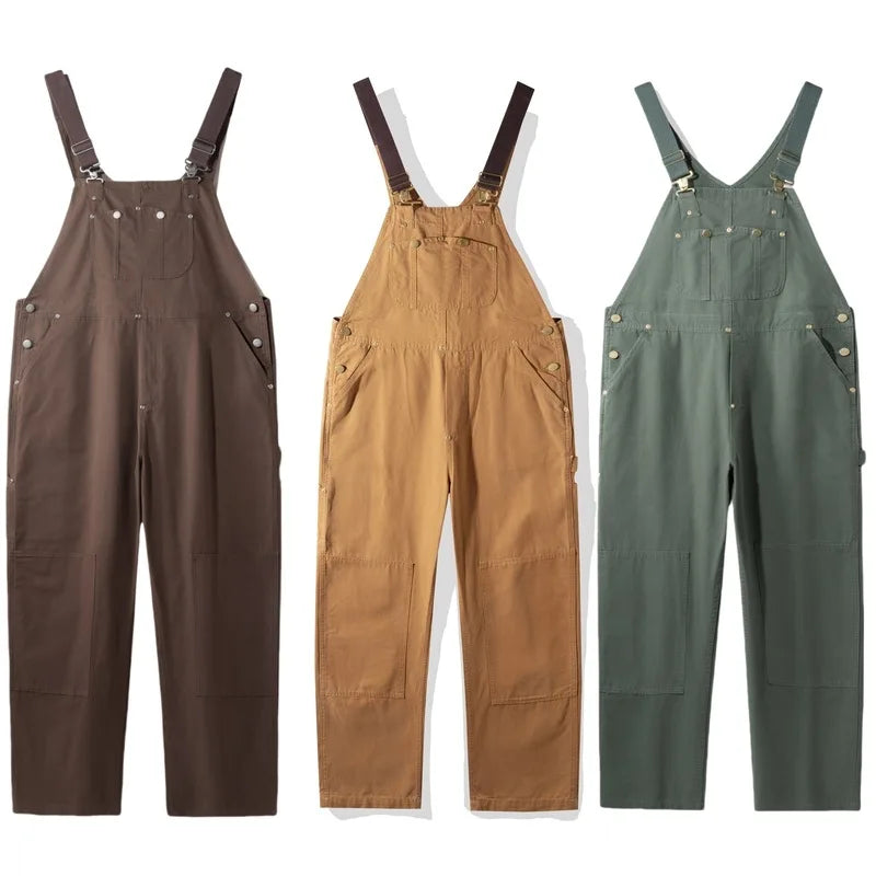 Distressed Denim Overalls for Men Baggy Oversized Fit 2026 Loose Dungaree Jeans with Pockets Streetwear Workwear Unisex Jumpsuit