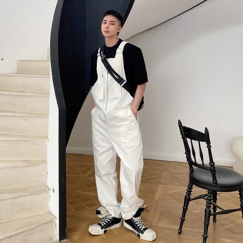 Men's Loose Casual Overalls Pants Men Korean Japan Korean Streetwear Fashion Black White Bib Pant Male Cargo Jumpsuit Trousers