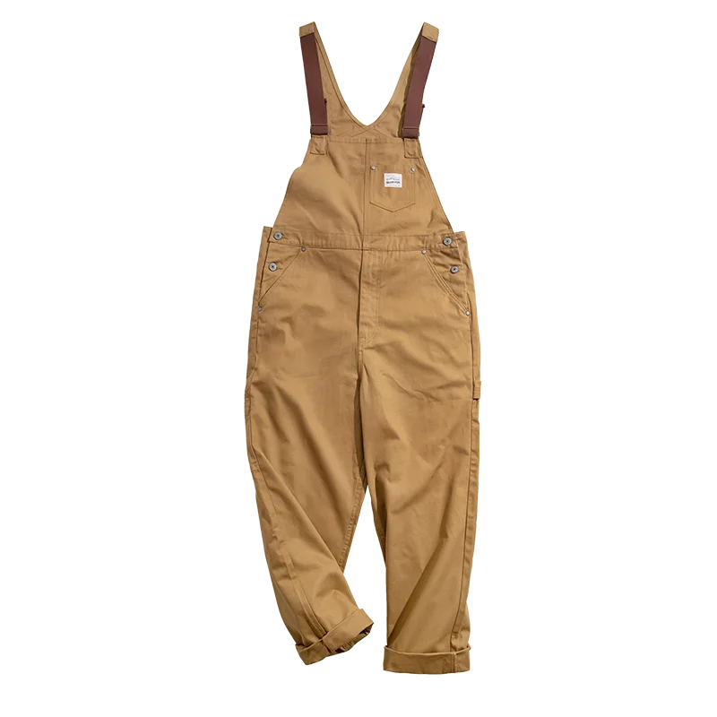 Maden Vintage Khaki Vintage Strap Pants Amekaji One Piece Pocket Straight Tube Sling Pants Men's Fashion