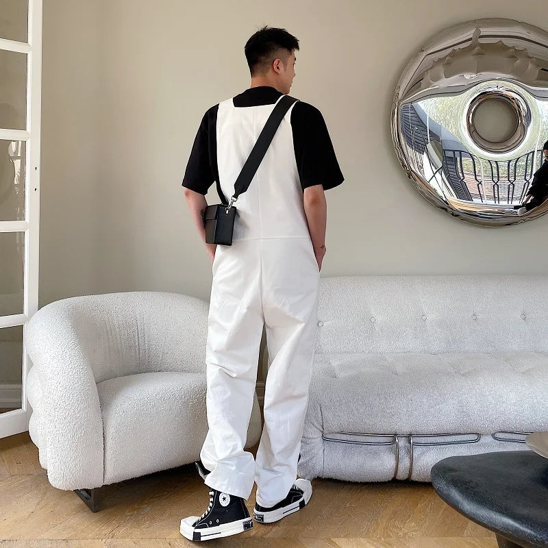 Men's Loose Casual Overalls Pants Men Korean Japan Korean Streetwear Fashion Black White Bib Pant Male Cargo Jumpsuit Trousers