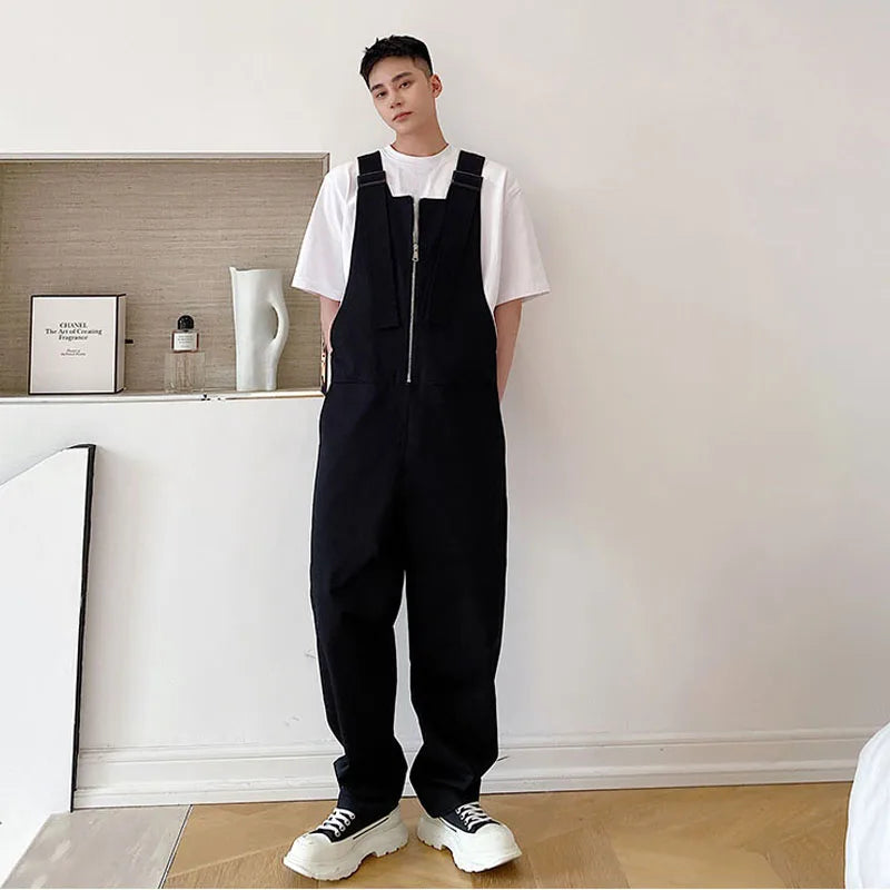 Men's Loose Casual Overalls Pants Men Korean Japan Korean Streetwear Fashion Black White Bib Pant Male Cargo Jumpsuit Trousers